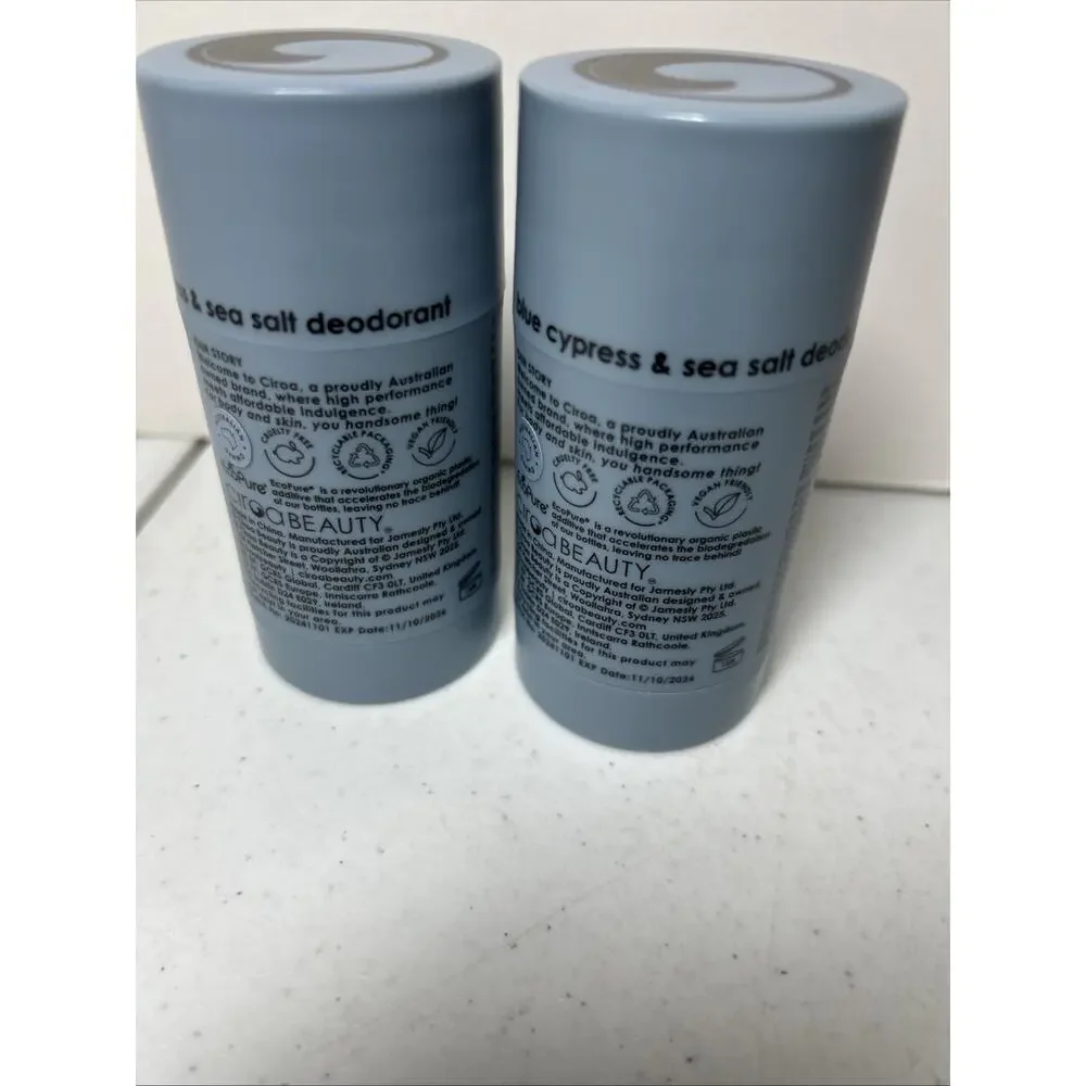 Ciroa Deodorant Stick Blue Cypress & Sea Salt Shea Butter Mens 2.6 oz. Set Of 2